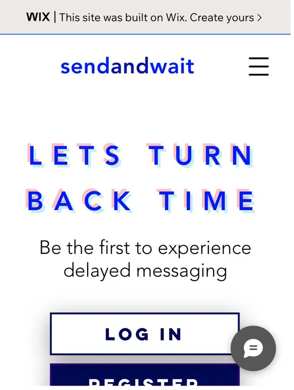 Phone screenshot of the 2018 homepage: Lets turn back time, with log in and register buttons.